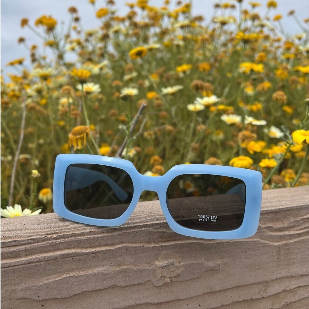 Sunglasses  Blue color smooth plain square light tint edc baddie  cottagecore - Picture 11 of 14